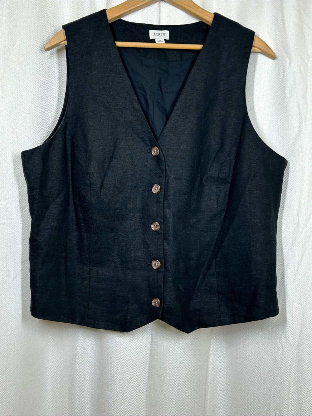 J. Crew Black Vest Linen Blend Button Front Tailored Size 16 Plus Size